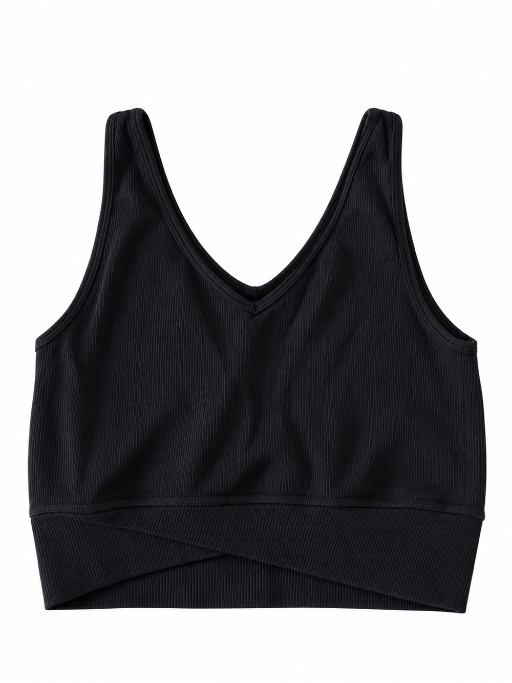 Buckle Black Ribbed V-Neck Crop Tank